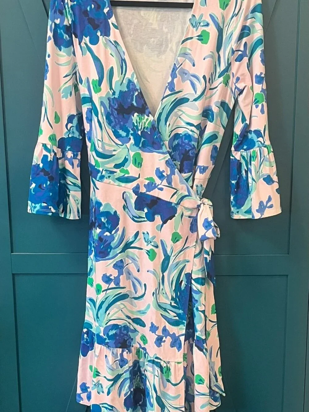 Lilly Pulitzer Pink Floral Midi Dress with Blue & Green Print - Picture 3 of 14